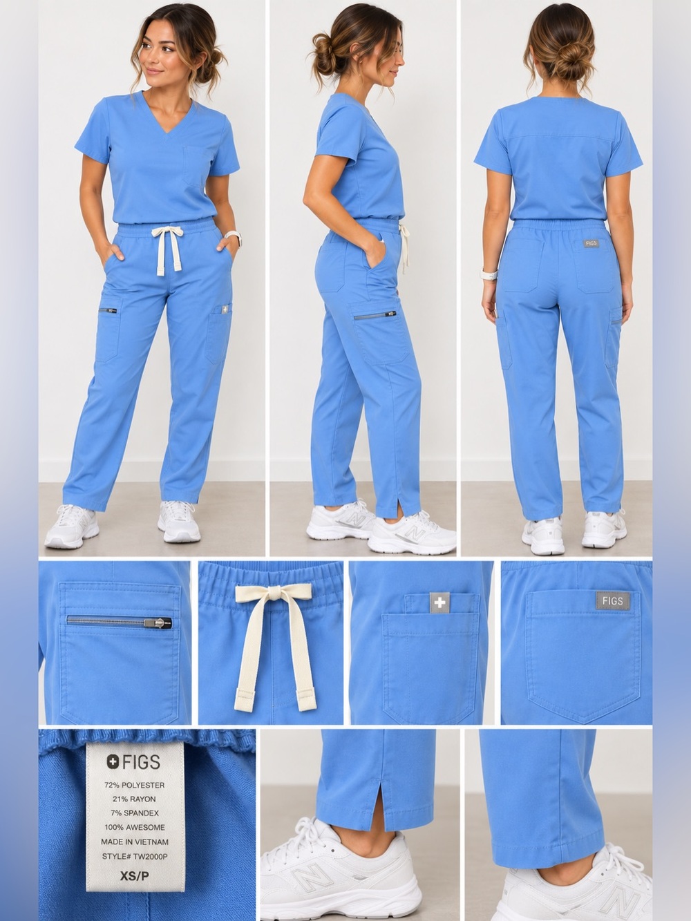 FIGS Technical Collection Blue Straight Leg Scrub Pants Size XS/P Like New